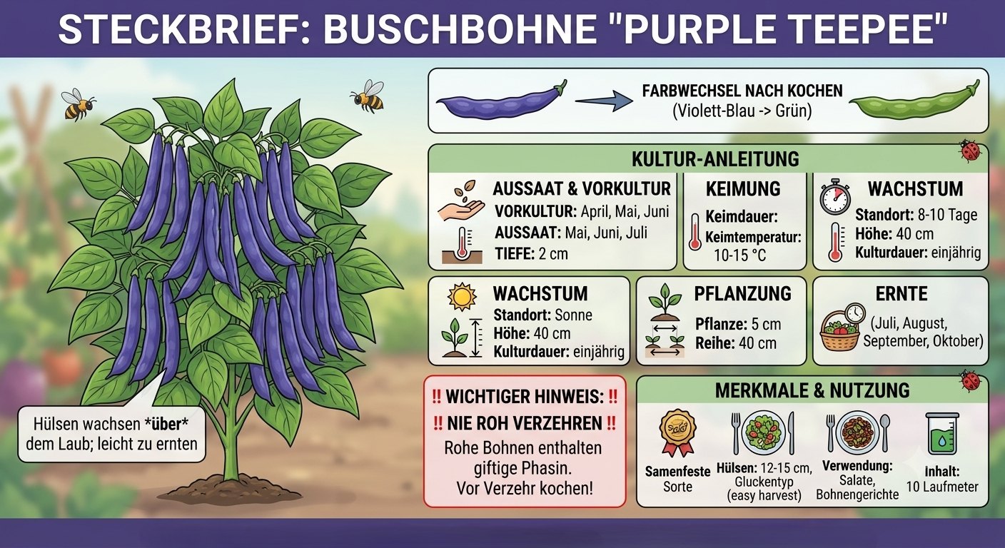Buschbohnen Purple Teepee
